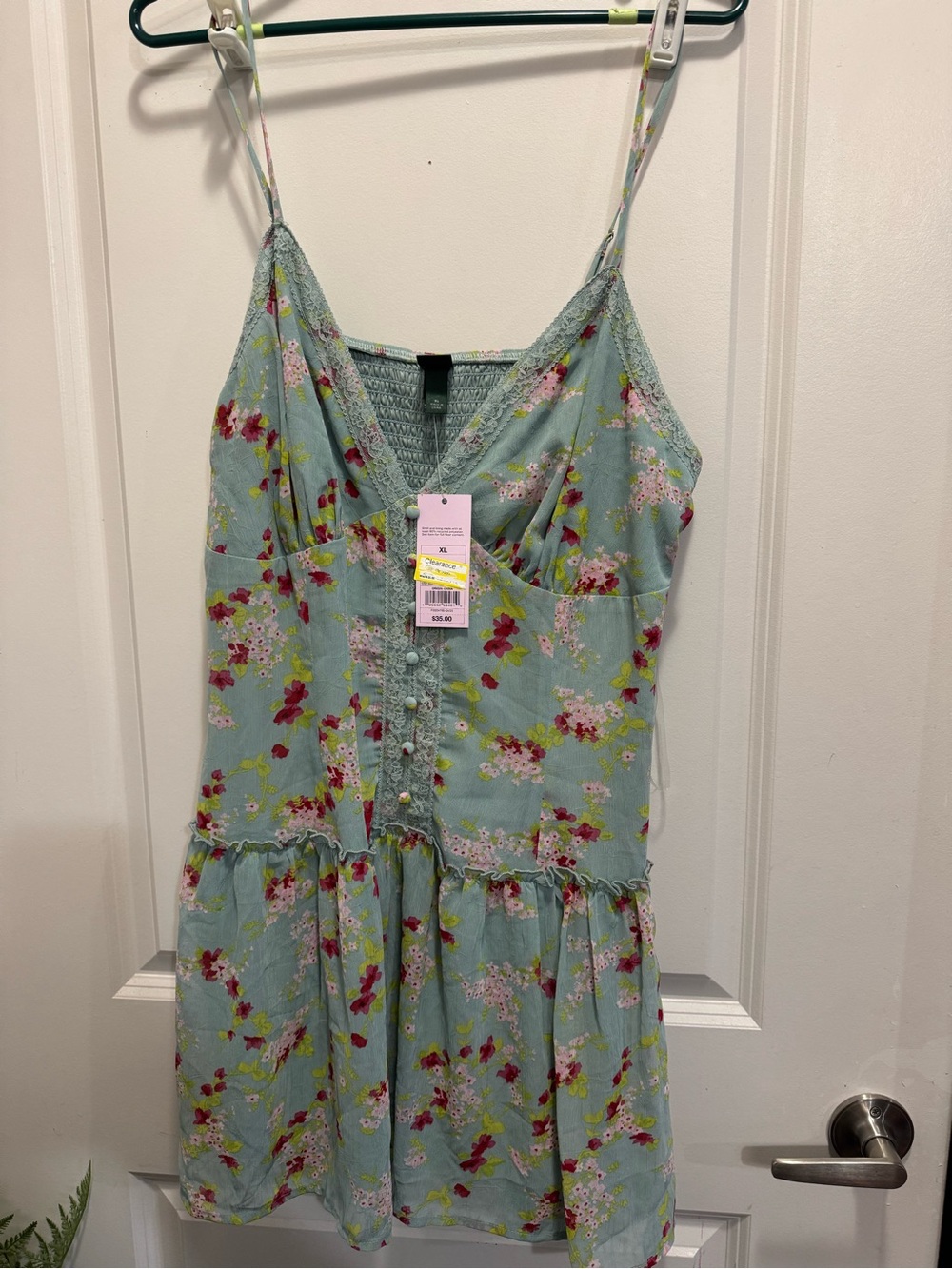 & Other Stories Mint Green Floral Spaghetti-Strap Mini Dress